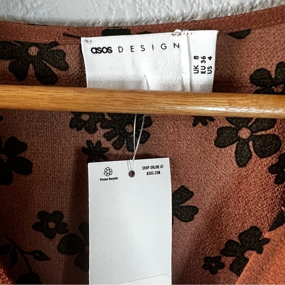 ASOS New Brown and Black Floral Print Dress 4 - Picture 7 of 11